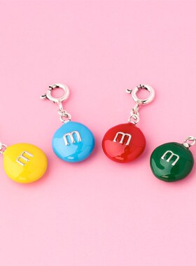 s925银滴胶彩色趣味糖果m豆吊坠巧克力豆吊坠实心豆豆银饰配件