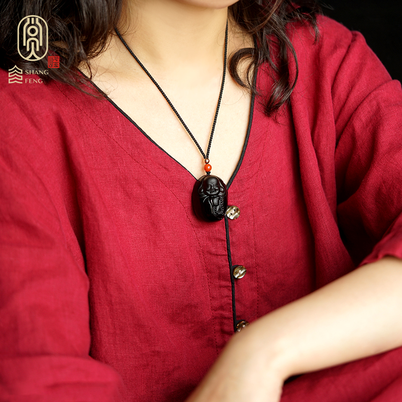 冰种黑曜石弥勒佛吊坠女士小佛佛像笑佛大肚佛挂坠项链挂件礼物男