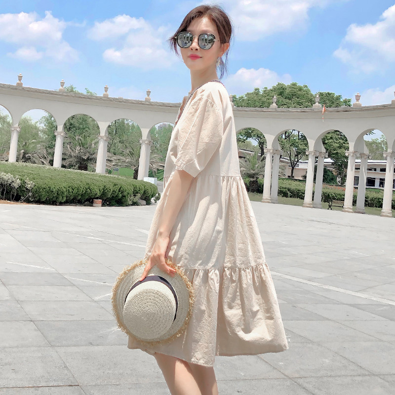 好货孕妇夏装连衣裙2025新款宽松时尚短袖怀孕期衣服夏季中长款裙