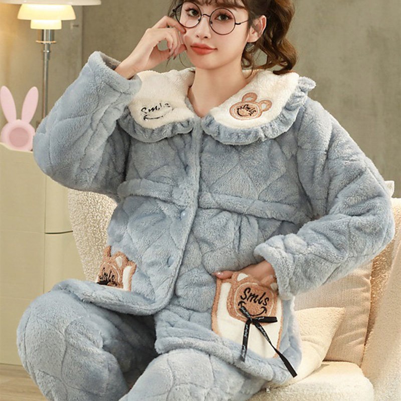 好货孕妇睡衣秋冬款保暖家居服套装产后珊瑚绒哺乳月子服冬季加绒