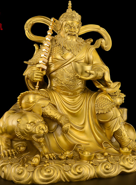 铜赵公明财神黄铜赵公明摆件骑y虎武财神赵公明神像招供奉客厅财