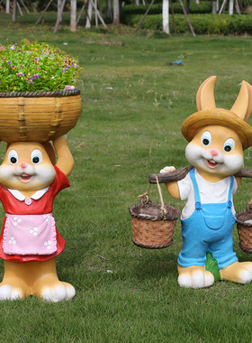 户外花园装饰庭院k摆件卡通树脂兔子花缸园艺种植动物花盆布景摆