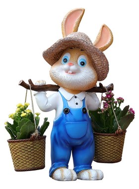 户外园林庭院可爱卡通兔子花盆玻璃钢雕塑幼儿园装饰W摆件花园摆