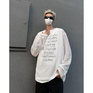 假两件镂空针织衫男款潮牌发型师男装小众设计感长袖上衣