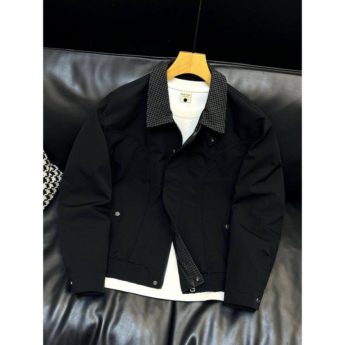 2025新款翻领夹克男士秋季时尚拼接小个子痞帅短款外套休闲男装潮