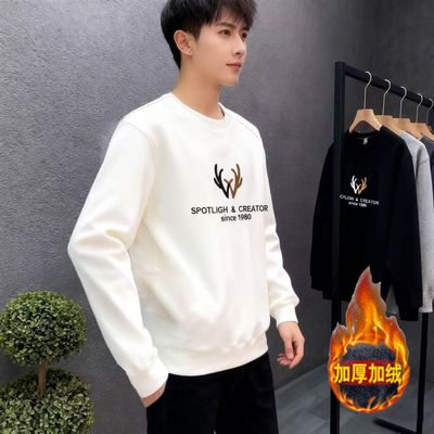 NASA秋季男装上衣潮纯棉圆领卫衣潮牌修身加绒加厚卫衣打底体恤