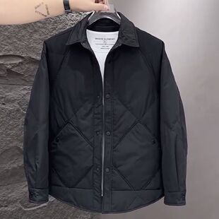 2025冬季百搭菱格翻领夹克保暖棉服男轻薄款时尚男装高级感外套