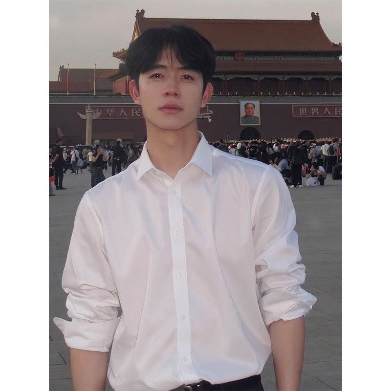 白色长袖衬衫男夏季薄款高级感痞帅西装内搭衬衣成熟稳重男装外套