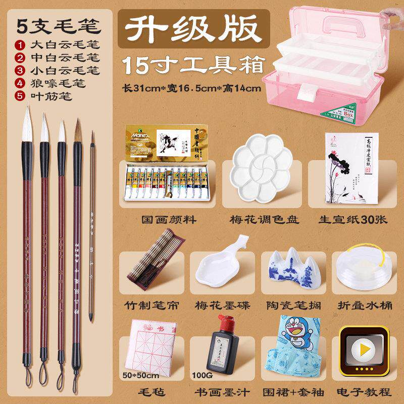 现货速发绘画小学生毛笔水墨画工具套装画初学者材料12色18色国画