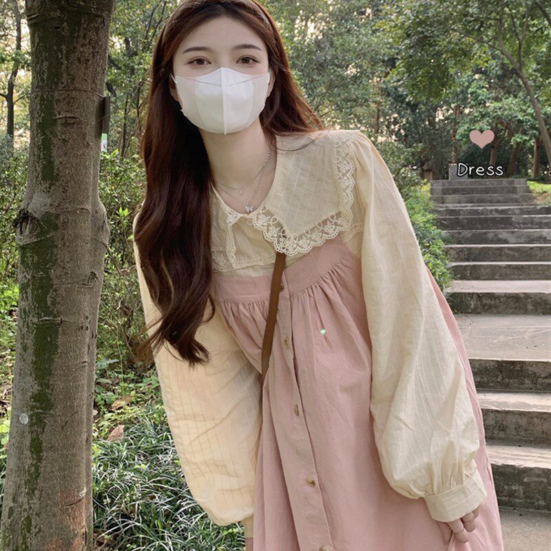 高货法式背带连衣裙春季甜美小众设计高腰裙子气质a字中长裙
