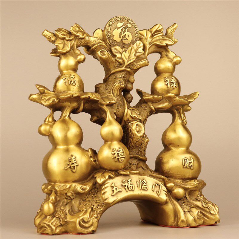 现货速发葫芦摆件全铜五福临门福禄寿禧财葫芦家用书房电视柜办公