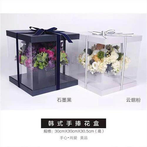 现货速发创意礼盒包装盒韩手捧花盒 透明花盒 透明正方形礼盒