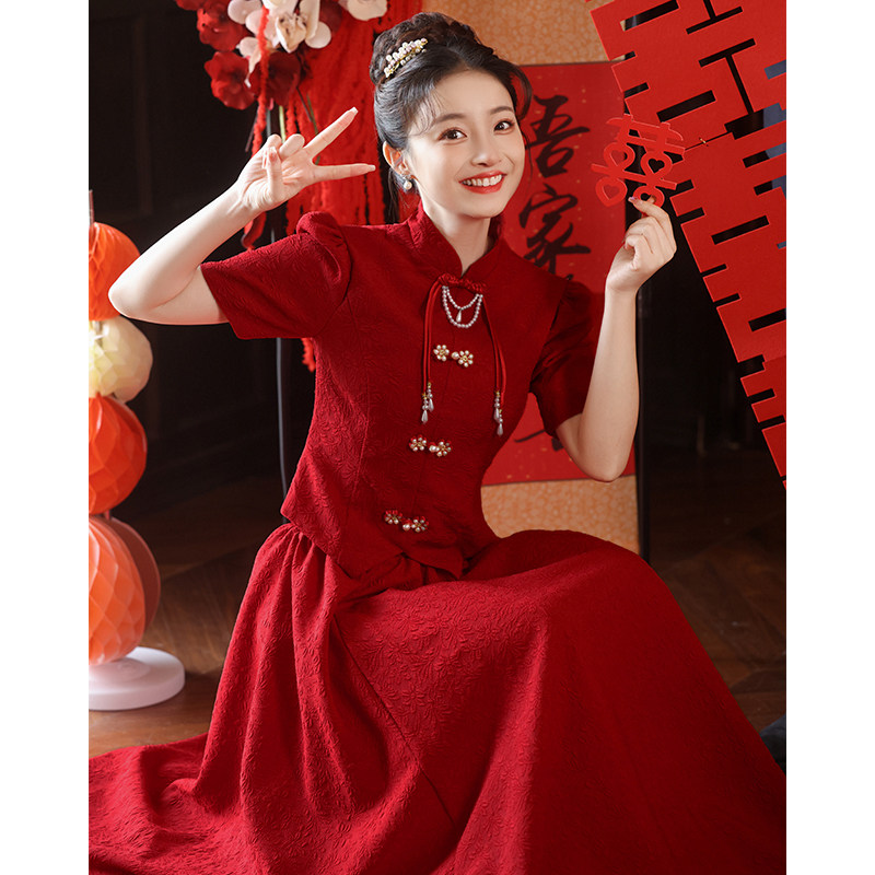 高货新中式敬酒服2024新款新娘旗袍秀禾服婚礼嫁衣红色结婚订婚礼