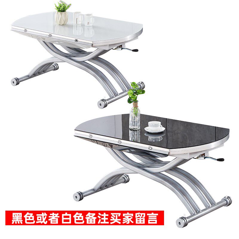 现货速发可批小户型升降茶几餐桌两用简约多功能折叠伸缩圆形钢化