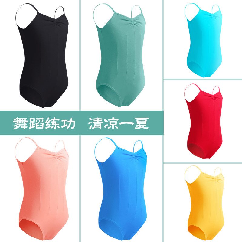 现货速发儿童芭蕾舞练功服吊带舞蹈服连体服黑色形体服幼儿考级童
