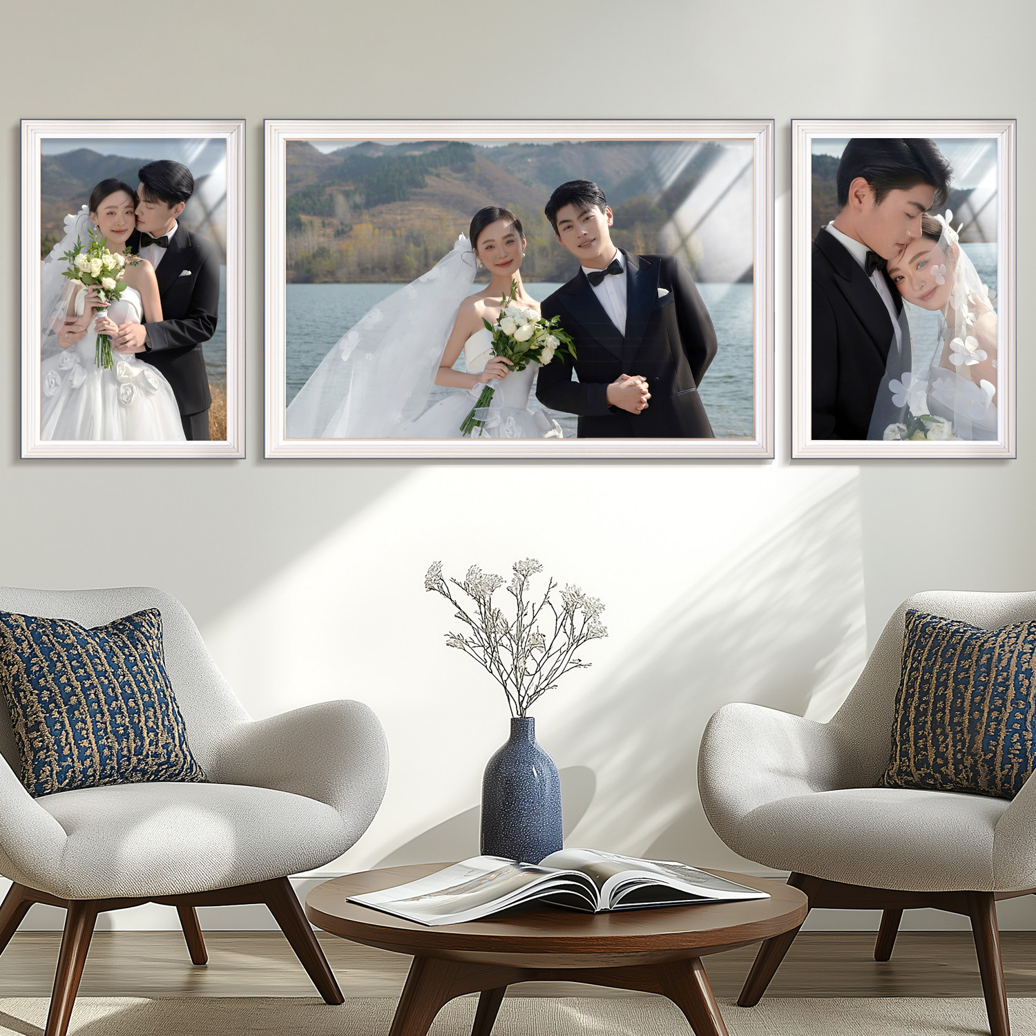 婚纱照相框挂墙全套组合照片墙定制洗照片结婚放大床头照客厅制作