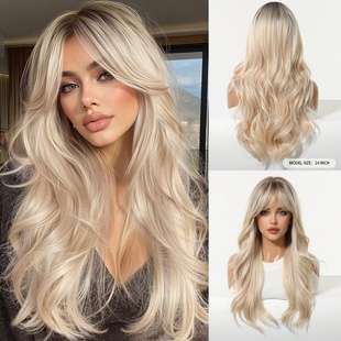 欧美风白金长卷发假发套渐变金色调大波浪蓬松日常整顶假发女wigs