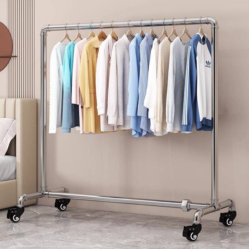 服装店展示架铁艺龙门架带轮衣架衣服落地挂衣架水管服装架晾衣架