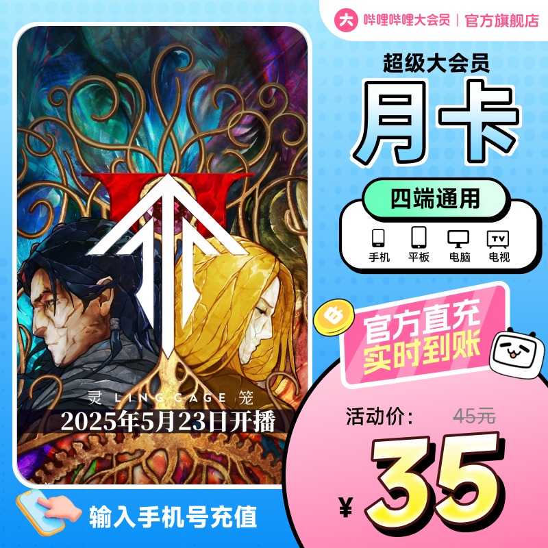 【支持电视】哔哩哔哩超级大会员1个月卡 B站vip大会员电视大会员