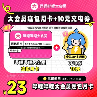 连包月卡 B站1个月 10元 哔哩哔哩大会员月卡 自动续订 充电券