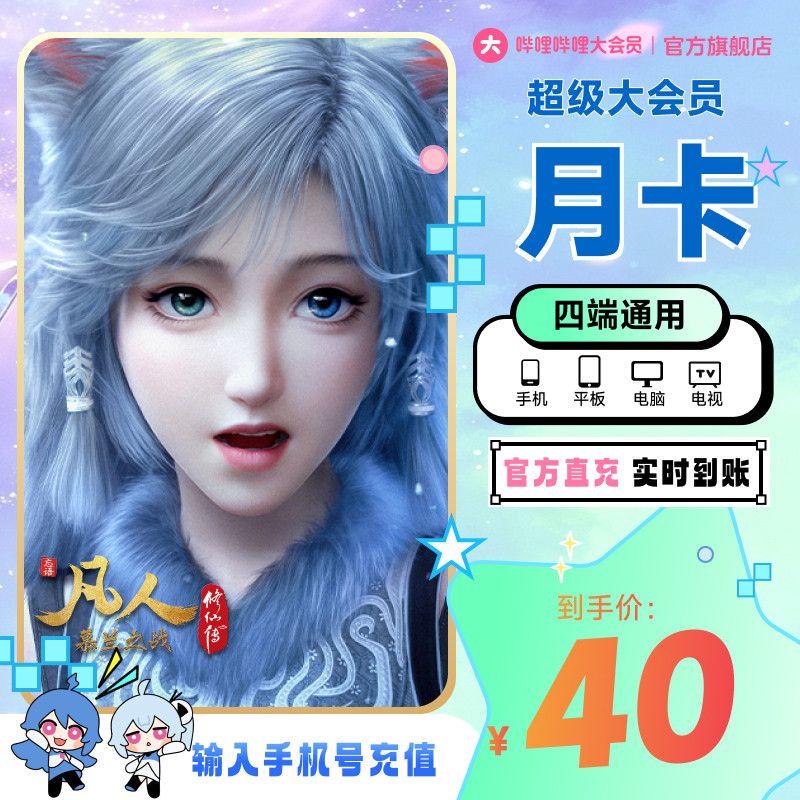 【支持电视】哔哩哔哩超级大会员1个月卡 B站vip大会员电视大会员