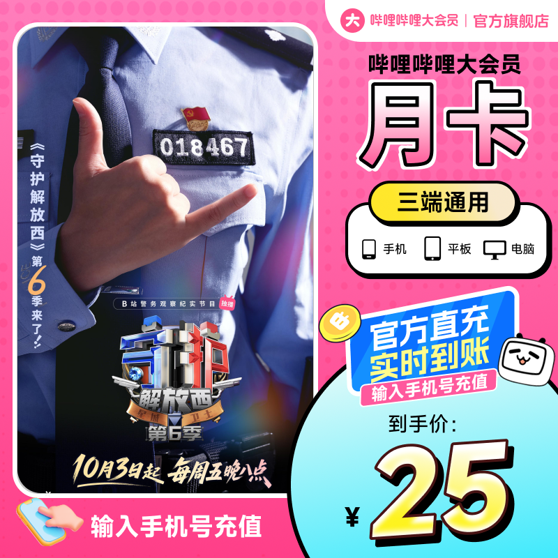 哔哩哔哩大会员1个月Bilibili大会员B站官方直充旗舰店不支持电视