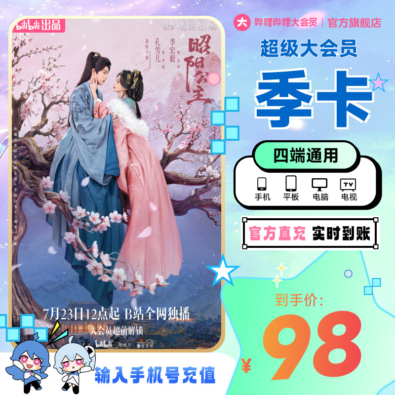 【支持电视】哔哩哔哩超级大会员3个月 B站vip会员季卡 官方直充