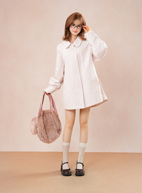 粉樱絮语 甜美少女感新款风衣立领袖口蕾丝拼接设计宽松气质外套~