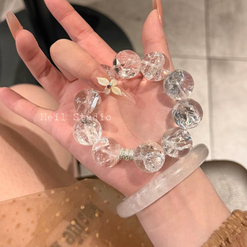 利姆利亚彩虹冰片体白水晶手串
