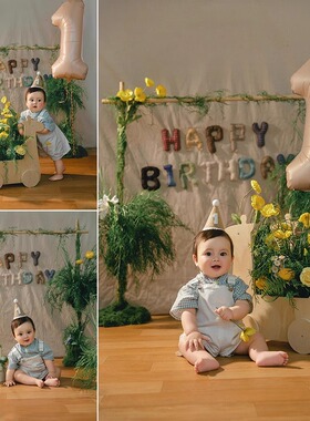儿童摄影服装绿色森系男女童背带裤套装婴儿生日主题道具写真照