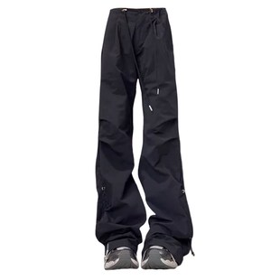 极速大码胖妹妹美式街头褶皱微喇工装裤女夏季宽R松直筒阔腿降落