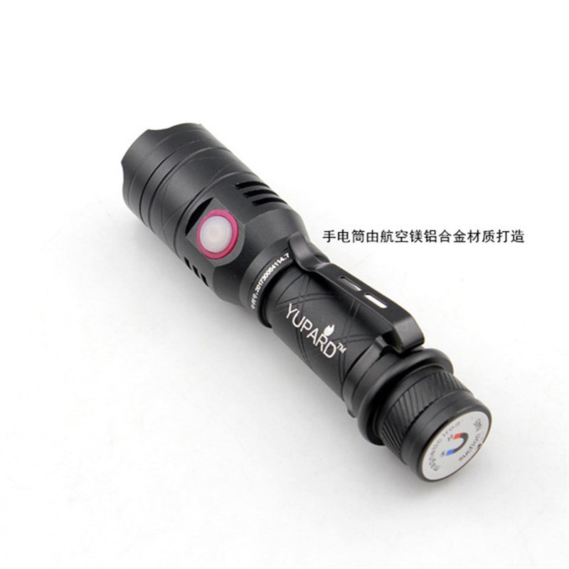 极速L2强光无级调光USB充电迷你手电筒T6远射定焦W野营防水磁铁带