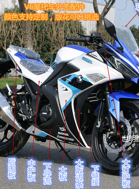 极速国产V6摩托车外壳宝雕小v忍者350新世纪地平线S款国威N19全套