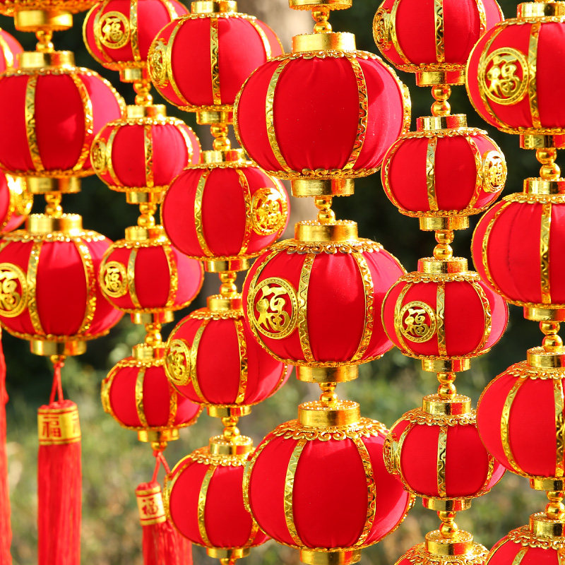 新品植绒红色小灯笼串挂饰室内户外2025新年场景布置Y新春喜庆客