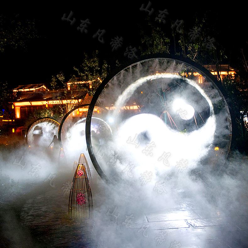 极速夏季公园g景点户外打卡互动装置水雾门不锈钢圆形时光隧道喷