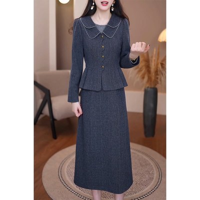 贵夫人两件套连衣裙女2025秋冬季新F款妈妈广州十三行爆款套装裙