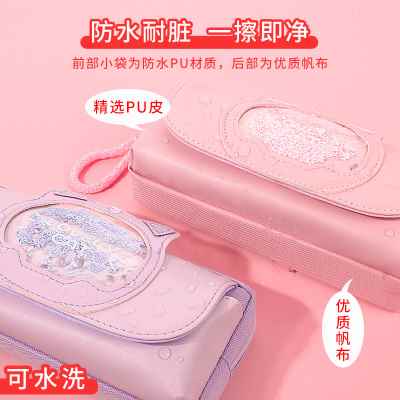 极速猫头流沙f笔袋 可爱创意少女心ins潮女孩帆布大容量学生铅笔