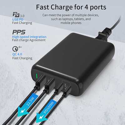 极速150W PD QC 4.0 3.0 GaN Quick Charger with Dual Type. C 1