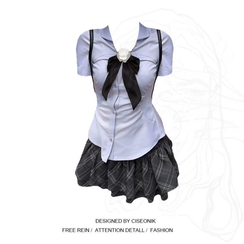 极速大码胖mm学院风蝴蝶t结收腰短袖衬衫+高腰格纹蛋糕短裙JK制服,女装/女士精品,大码套装,淘宝优惠券,粉丝福利购,淘宝优惠卷