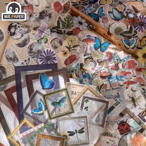 极速Mr.paper 45 Pcs 6 Designs Butterfly MLushroom Flower Pla