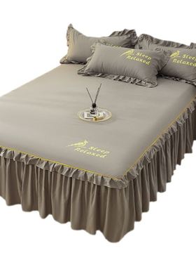 极速红色结婚牀套牀罩单件牀裙新款牀H笠女方出嫁牀单婚庆荷叶边