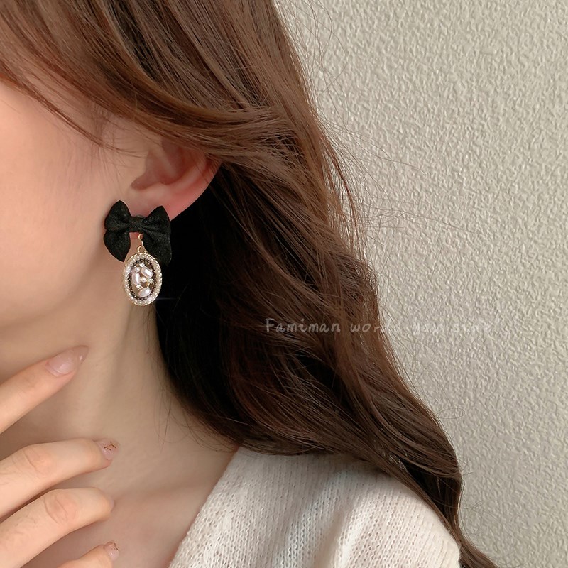 极速法式蝴蝶结耳钉202t3年新款潮巴洛克珍珠复古耳坠网红气质耳