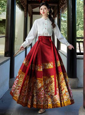 新品新中式红色马面裙汉元素通勤轻汉服I改良日常古风女装国风半