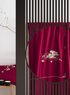 极速新中式婚庆床品四件s套60支全棉贡缎结婚红色刺绣床上用品六