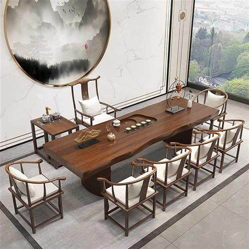 极速新中式实木茶桌茶台中式大板茶桌泡茶桌椅组合家用.办公室禅