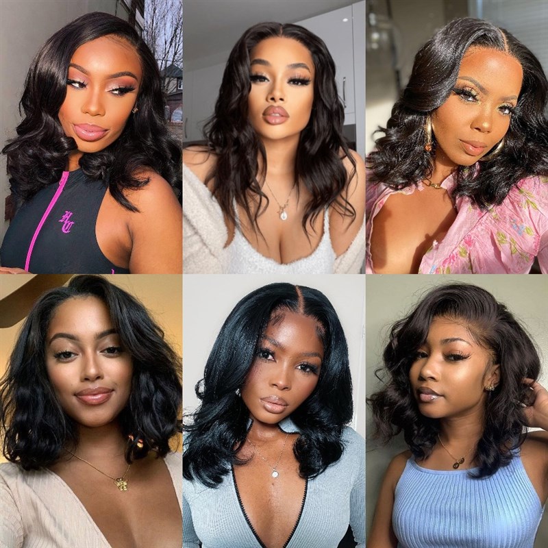 极速Shorct Bob Wig Lace Front Human Hair Wigs Body Wave Bob