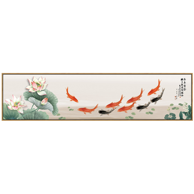 新品新中式卧室床头装饰画横幅客厅墙画I水墨工笔荷花禅意素雅房