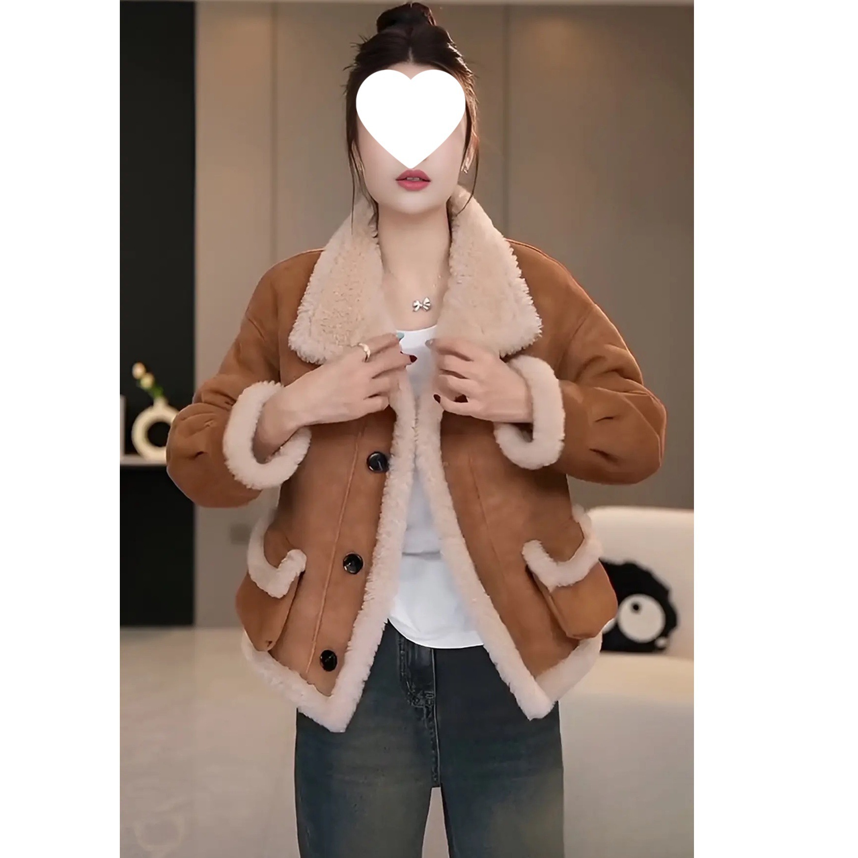 2025新款冬季反绒面休闲女士韩版ins潮百搭加厚保暖机车服短外套