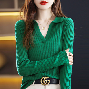 商城同款品牌折扣撤柜2024新款秋冬polo领羊毛长袖女针织衫打底衫