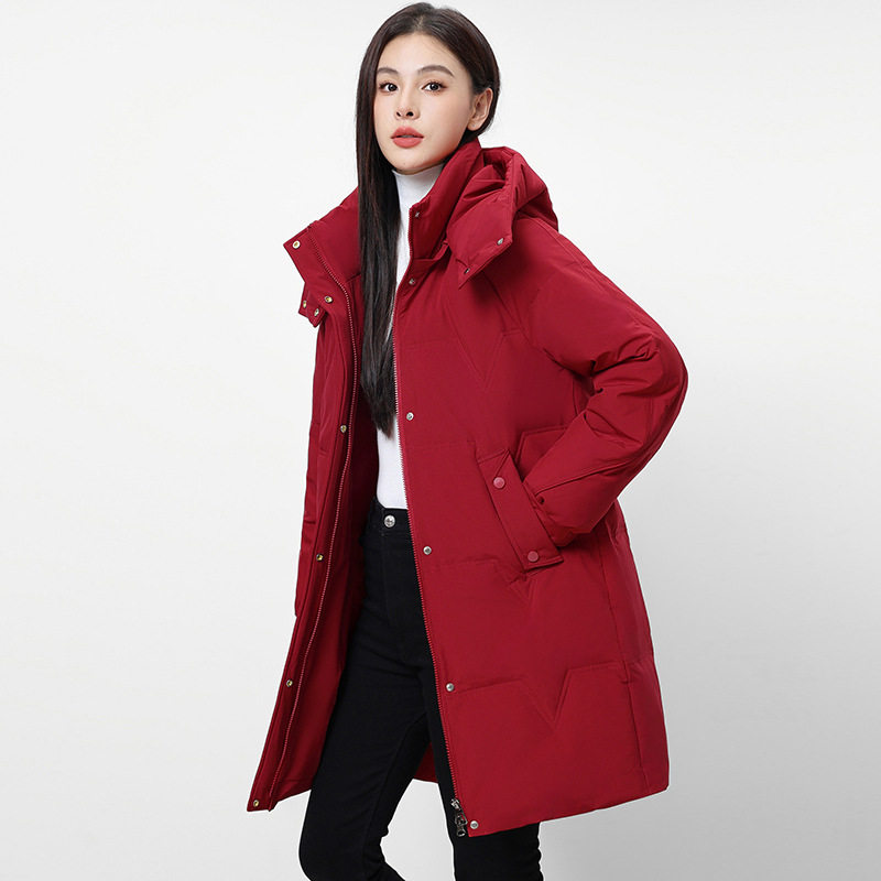 正品24年冬季新款羽绒服女中长款韩版修身保暖国标90白鸭绒外套潮